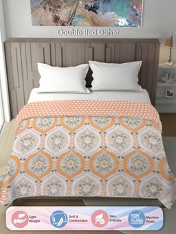 ARRABI - White Floral Cotton Blend 300 Gsm Double Dohar