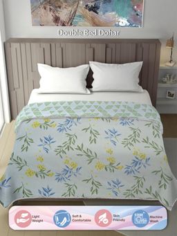 ARRABI - Green Floral Cotton Blend 300 Gsm Double Dohar