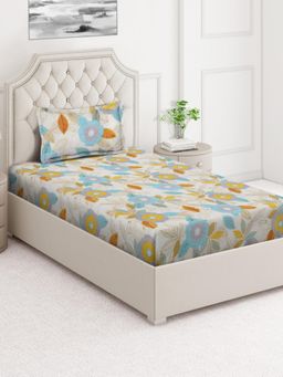 ARRABI - Multi-Color Floral Cotton Blend Single Bedsheet with Pillow Cover