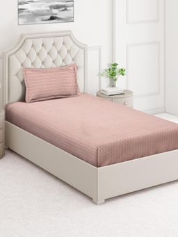 ARRABI - Brown Cotton Blend Single Bedsheet with Pillow Cover