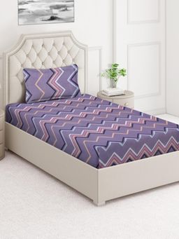ARRABI - Purple Geometric Cotton Blend Single Bedsheet with Pillow Cover
