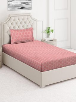 ARRABI - Pink Geometric Cotton Blend Single Bedsheet with Pillow Cover