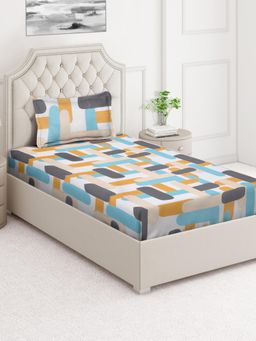 ARRABI - Multi-Color Geometric Cotton Blend Single Bedsheet with Pillow Cover