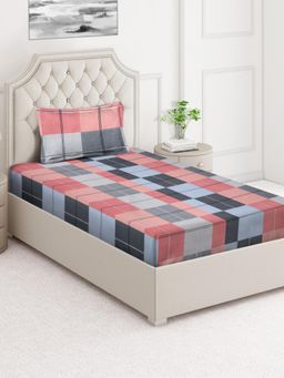 ARRABI - Multi-Color Geometric Cotton Blend Single Bedsheet with Pillow Cover