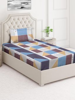 ARRABI - Multi-Color Geometric Cotton Blend Single Bedsheet with Pillow Cover