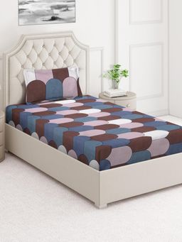 ARRABI - Multi-Color Geometric Cotton Blend Single Bedsheet with Pillow Cover