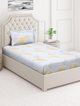 ARRABI - Multi-Color Geometric Cotton Blend Single Bedsheet with Pillow Cover