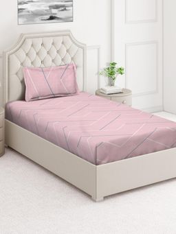 ARRABI - Pink Stripes Cotton Blend Single Bedsheet with Pillow Cover