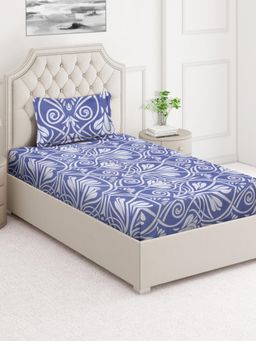 ARRABI - Purple Indian Cotton Blend Single Bedsheet with Pillow Cover