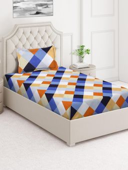 ARRABI - Multi-Color Geometric Cotton Blend Single Bedsheet with Pillow Cover
