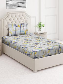 ARRABI - Multi-Color Abstract Cotton Blend Single Bedsheet with Pillow Cover