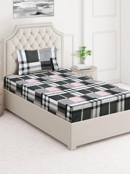 ARRABI - Multi-Color Checks Cotton Blend Single Bedsheet with Pillow Cover