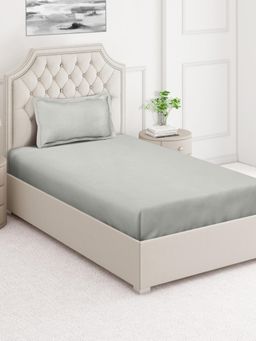 ARRABI - Green Solid Cotton Blend Single Bedsheet with Pillow Cover