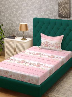 ARRABI - Pink Cartoon Cotton Blend Single Bedsheet with Pillow Cover