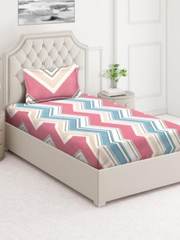 ARRABI - Multi-Color Geometric Cotton Blend Single Bedsheet with Pillow Cover