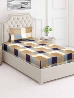 ARRABI - Multi-Color Geometric Cotton Blend Single Bedsheet with Pillow Cover