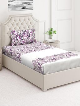 ARRABI - Pink Floral Cotton Blend Single Bedsheet with Pillow Cover