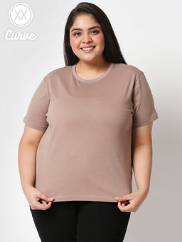 Twenty Dresses by Nykaa Fashion - Curve Khaki Express Your Basic Side Basics Tshirt
