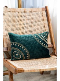 Khaabka - Shaakh Fern Quilted Geometric Velvet Embroidered Cushion Cover (Pack of 2) (12x18 inches)