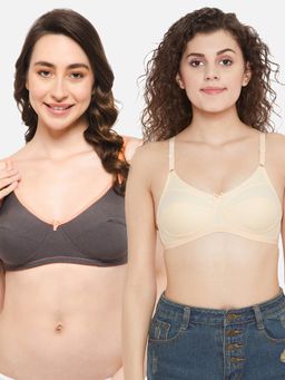 Clovia - Cotton Non-padded Full Cup Wire Free Everyday Bra - Multi Color (Pack of 2)