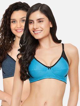 Clovia - Cotton Non-padded Full Cup Wire Free Everyday Bra - Multi Color (Pack of 2)