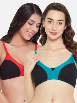 Clovia - Cotton Non-padded Full Cup Wire Free Everyday Bra - Multi Color (Pack of 2)