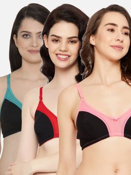 Clovia - Cotton Non-padded Full Cup Wire Free Everyday Bra - Multi Color (Pack of 3)