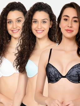 Clovia - Polyamide Solid Padded Demi Cup Underwired T-shirt Bra - Multi Color (Pack of 3)