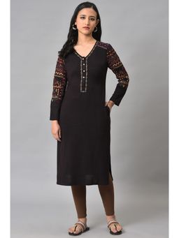 W - Brown Floral Winter Kurta