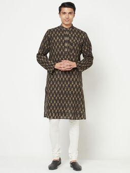Fabindia - Cotton Black Printed Men Kurta