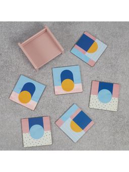 HomeTown - Print Modern Pop Pink Engineered Wood Coaster in Pink (Set of 6)