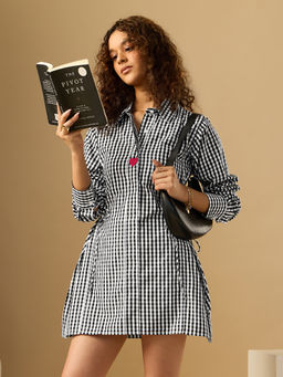 The Souled Store - Black Plaid Tartan Flirt Women Shirt Dress