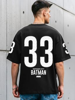 Bewakoof - Men Jet Black Batman Typography Oversized T-shirt