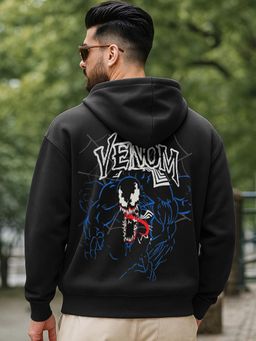 Bewakoof - Marvel Venom Men Jet Black Graphic Printed Oversized Hoodie