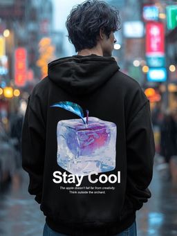 Bewakoof - Men Jet Black Stay Cool Graphic Printed Oversized Hoodie