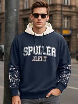 Bewakoof - Men Navy Blue Spoiler Alert Typography Oversized Hoodie