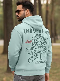 Bewakoof - Garfield Men Surf Spray Green Graphic Printed Oversized Hoodie