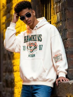 Bewakoof - Stranger Things Men Gardenia Graphic Printed Oversized Hoodie