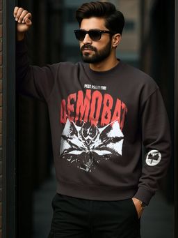 Bewakoof - Stranger Things Men Brown Demo Bat Graphic Printed Oversized Sweatshirt