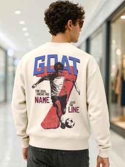 Bewakoof - Men Beige The Goat 07 Graphic Printed Oversized Sweatshirt