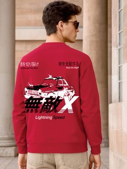 Bewakoof - Men Salsa Red Speed Graphic Printed Oversized Sweatshirt