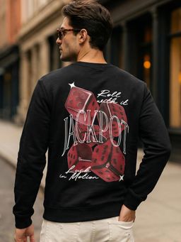 Bewakoof - Men Jet Black Poker Graphic Printed Sweatshirt