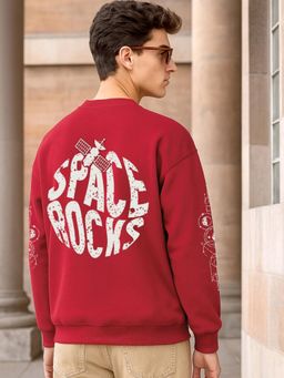 Bewakoof - Men Salsa Red Space Rocks Graphic Printed Oversized Sweatshirt