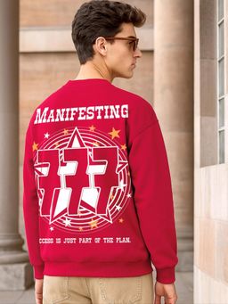 Bewakoof - Men Salsa Red 777 Graphic Printed Oversized Sweatshirt