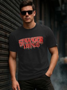 Bewakoof - Stranger Things Men Jet Black Stranger Things Typography Printed T-Shirt