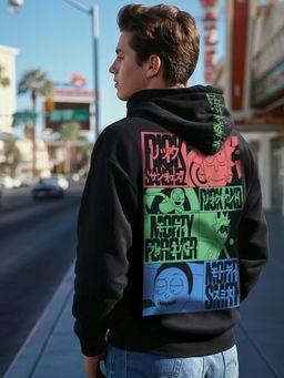 Bewakoof - Rick and Morty Men Jet Black Graphic Printed Oversized Hoodie