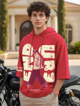 Bewakoof - Men's Salsa Endure Graphic Printed Oversized Hoodie Red T-Shirt