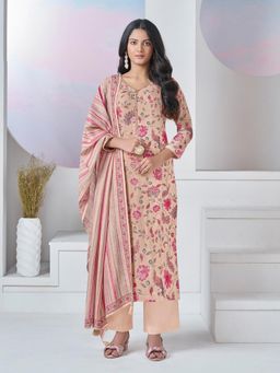Seerat - Women Beige Floral Printed Kurta with Pant and Dupatta
