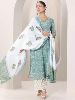 Libas - Women Blue Floral Printed Kurta with Palazzo and Dupatta