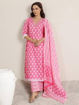 Libas - Women Pink Floral Printed Kurta with Pant and Dupatta